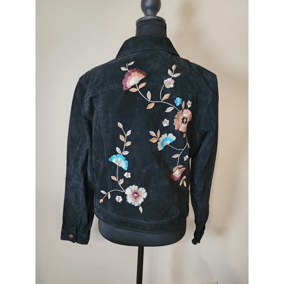 Brandon Thomas Leather Suede Jacket Size L VTG Y2K Floral Embroidered - Picture 4 of 8